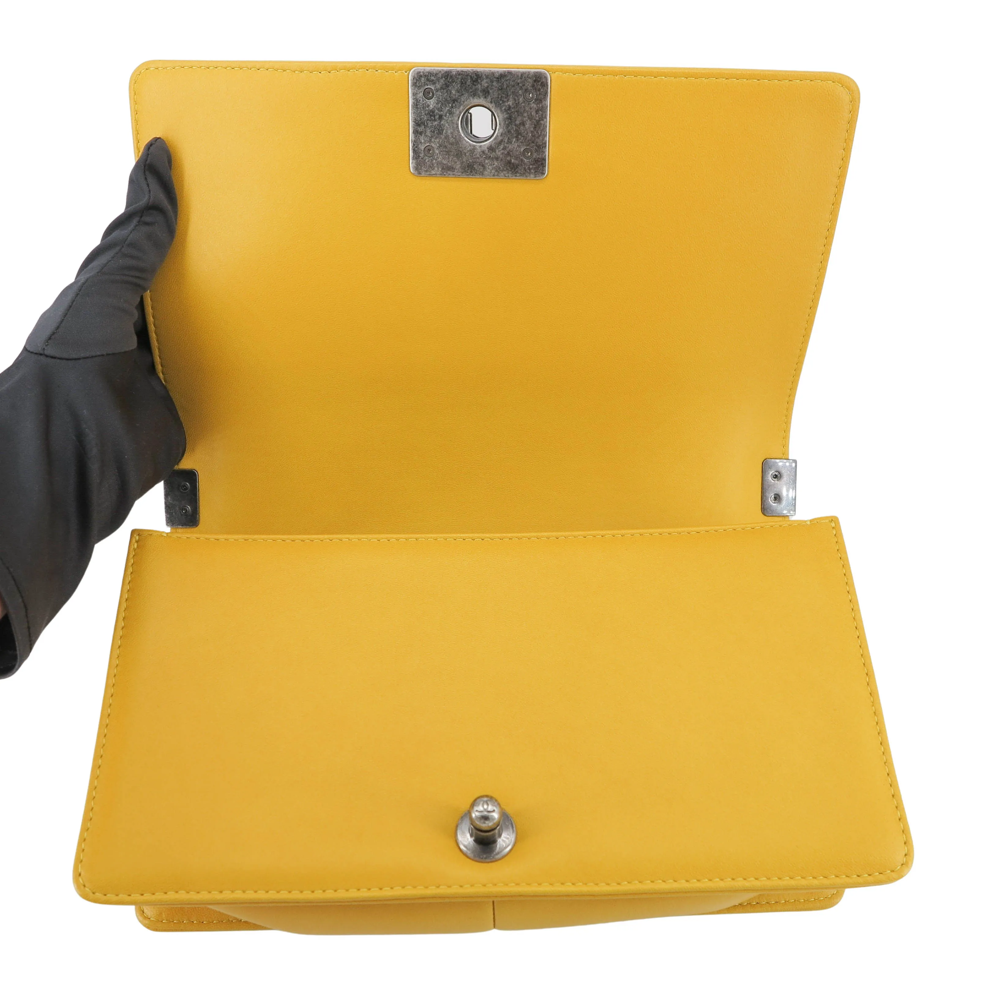 Medium Boy Flap Bag in Yellow Lambskin