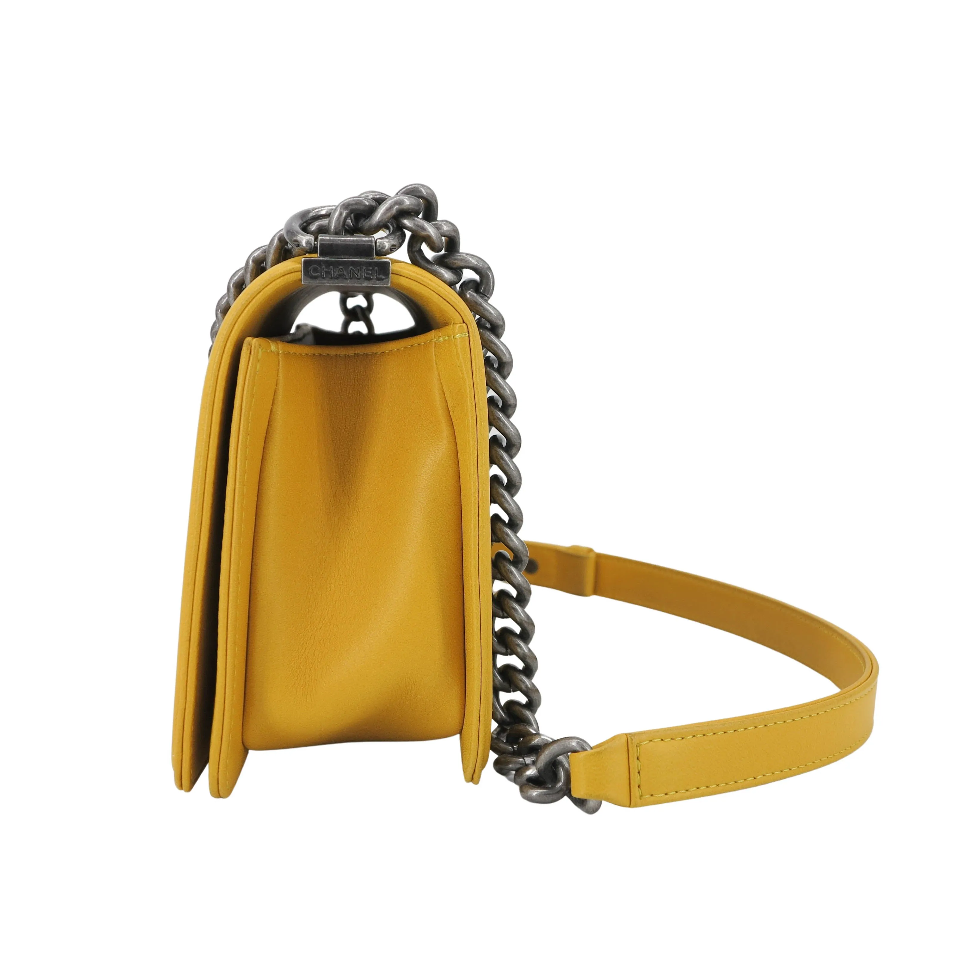 Medium Boy Flap Bag in Yellow Lambskin