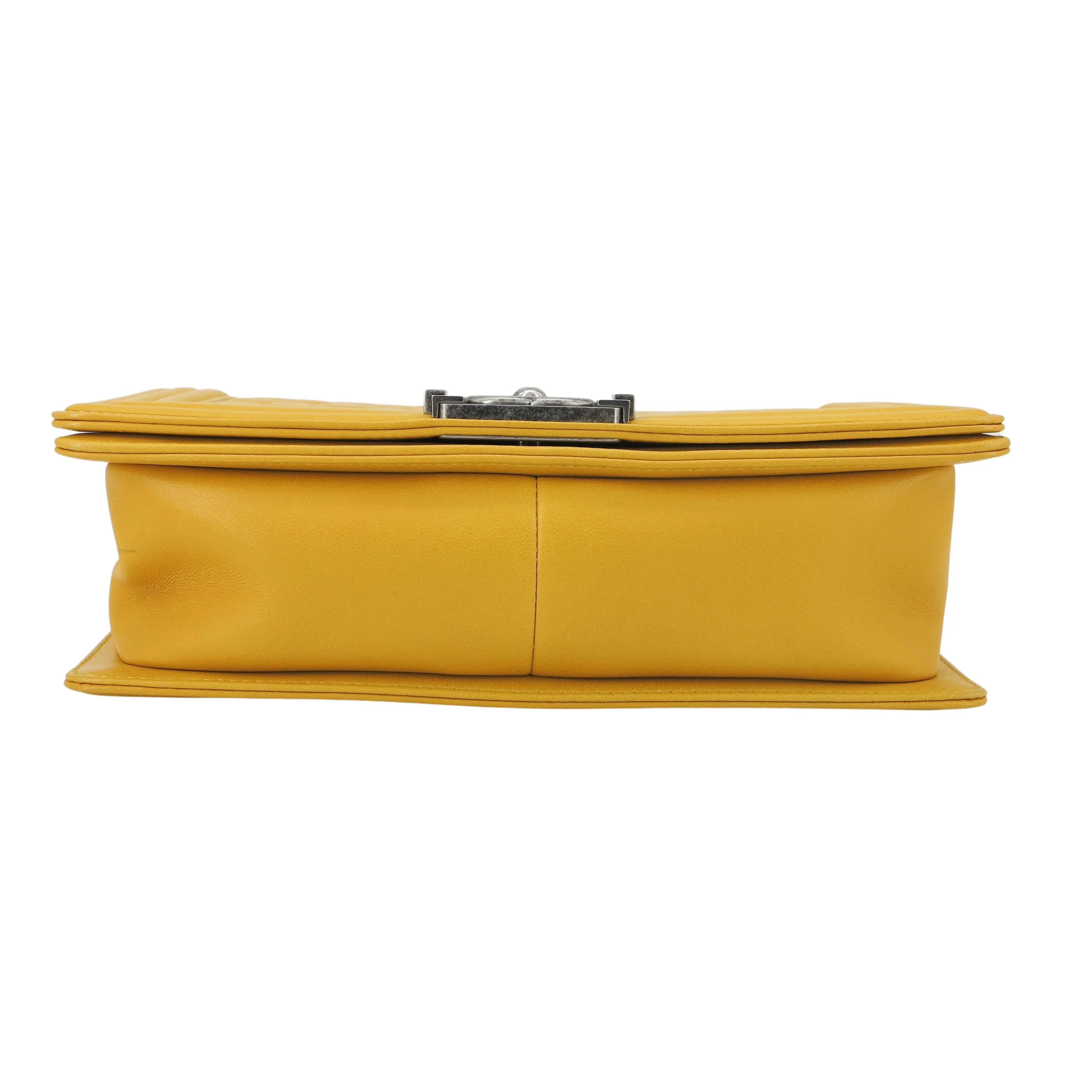 Medium Boy Flap Bag in Yellow Lambskin