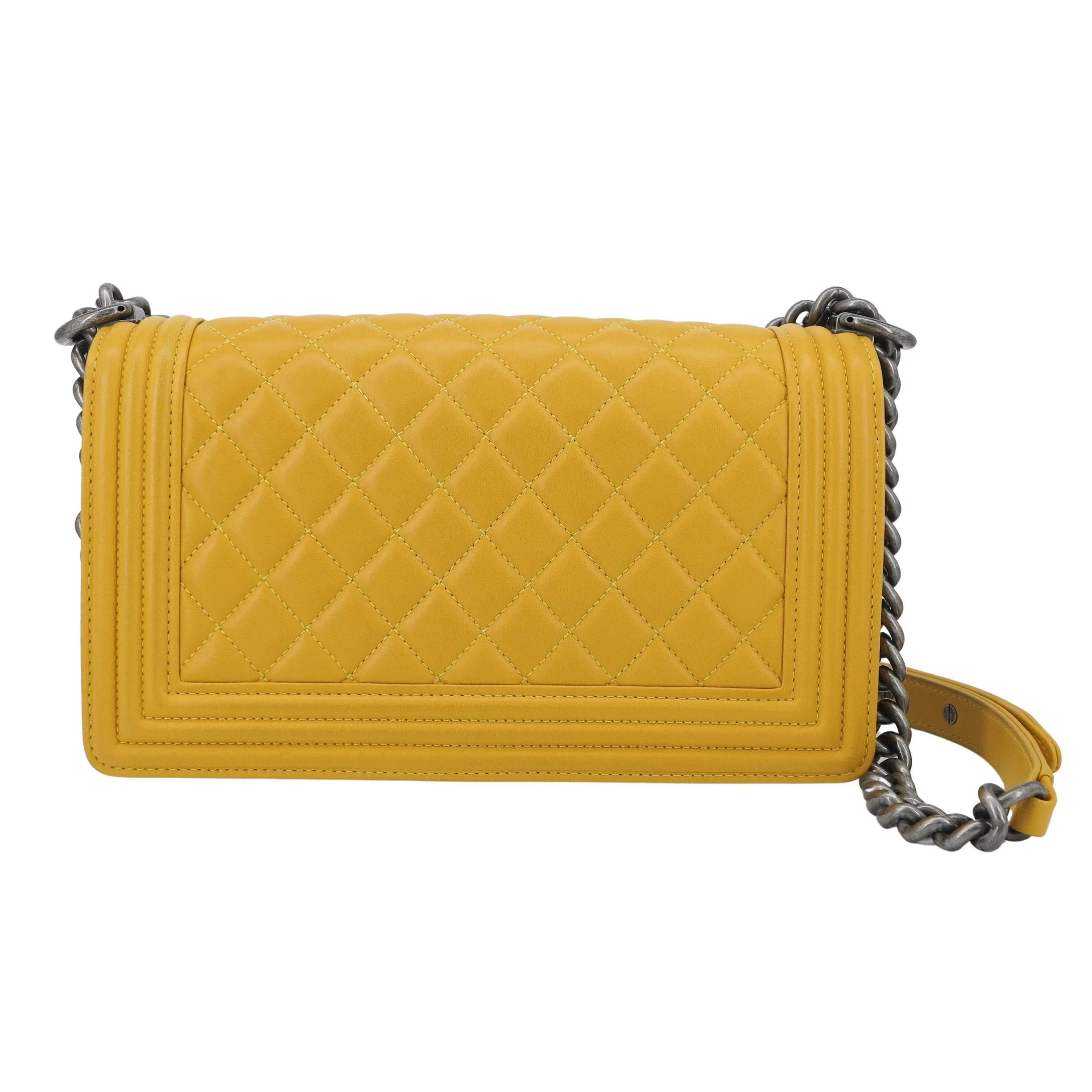 Medium Boy Flap Bag in Yellow Lambskin