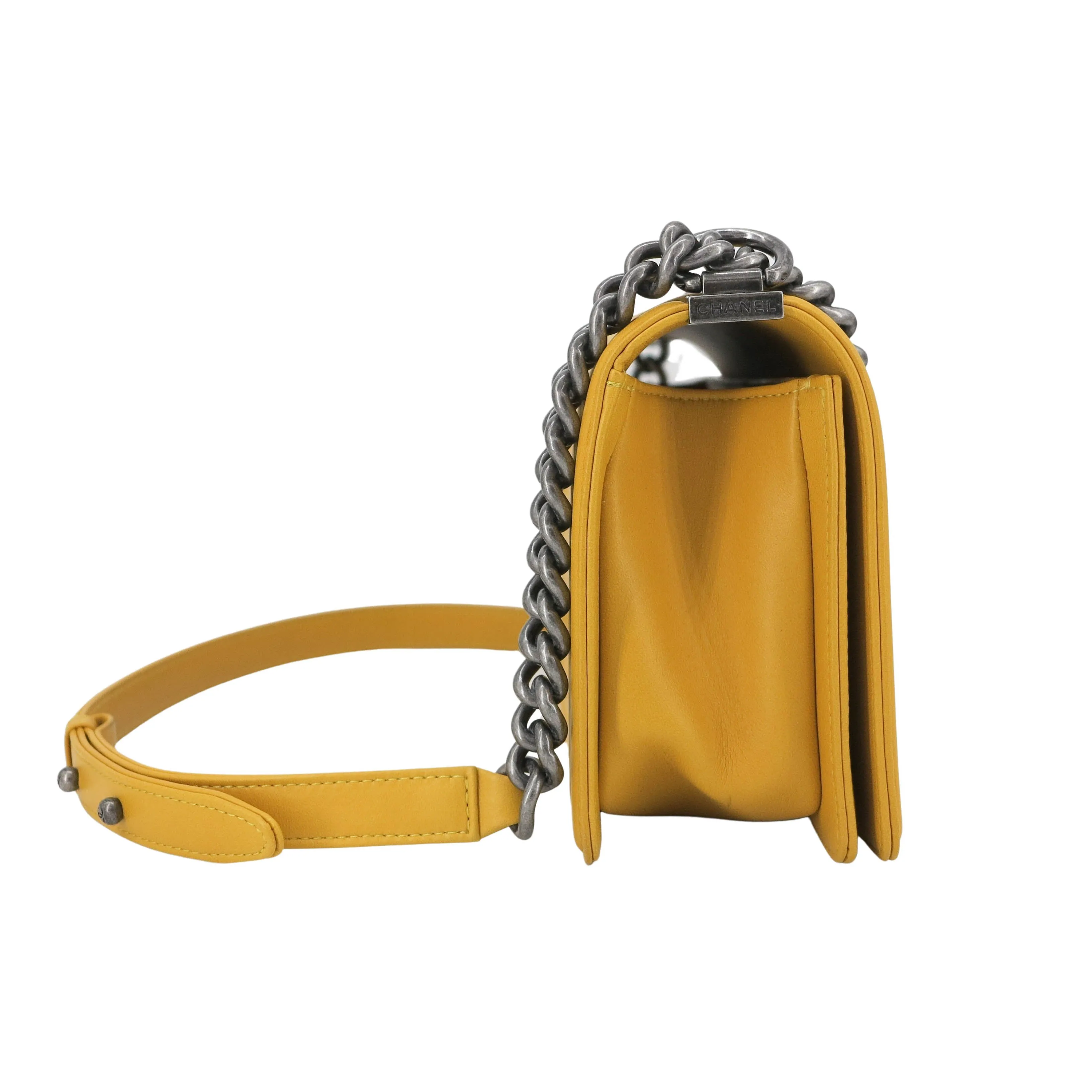 Medium Boy Flap Bag in Yellow Lambskin