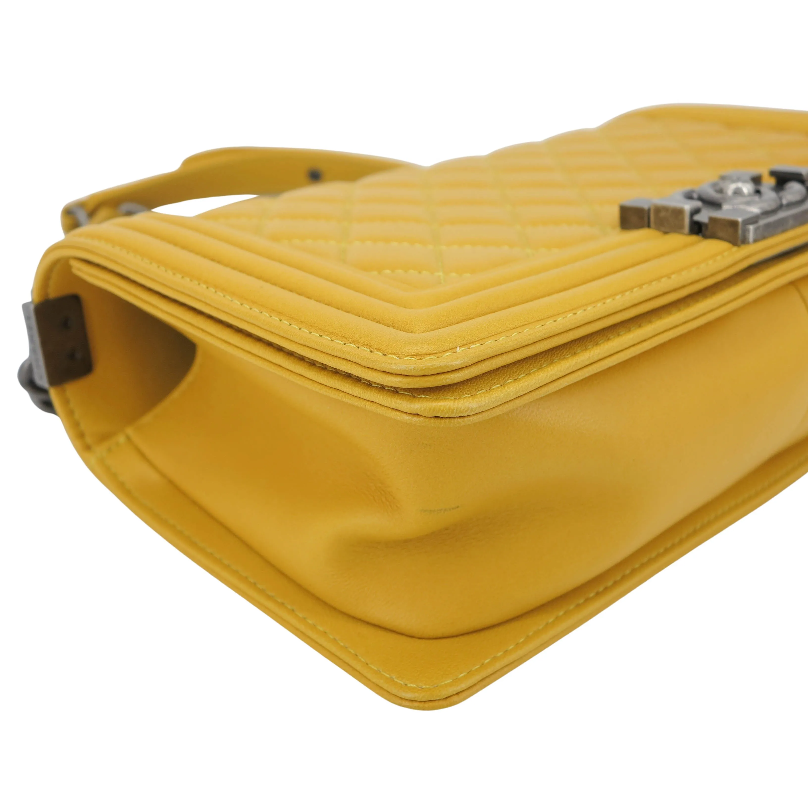 Medium Boy Flap Bag in Yellow Lambskin