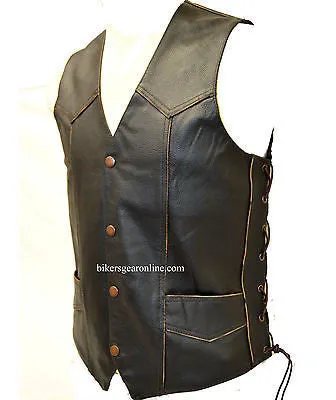 MEN'S MOTORCYCLE SIDE LACE BLK EAGLE HEAD & STARS BACK EMBOSSED SINGLE PANEL