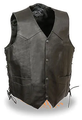 MEN'S MOTORCYCLE SIDE LACE BLK EAGLE HEAD & STARS BACK EMBOSSED SINGLE PANEL