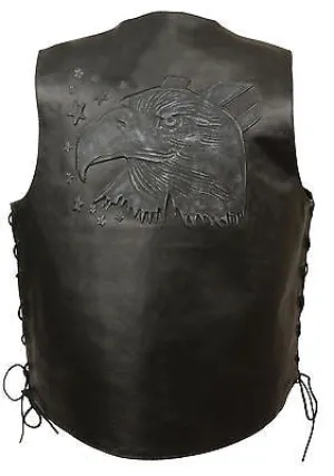 MEN'S MOTORCYCLE SIDE LACE BLK EAGLE HEAD & STARS BACK EMBOSSED SINGLE PANEL