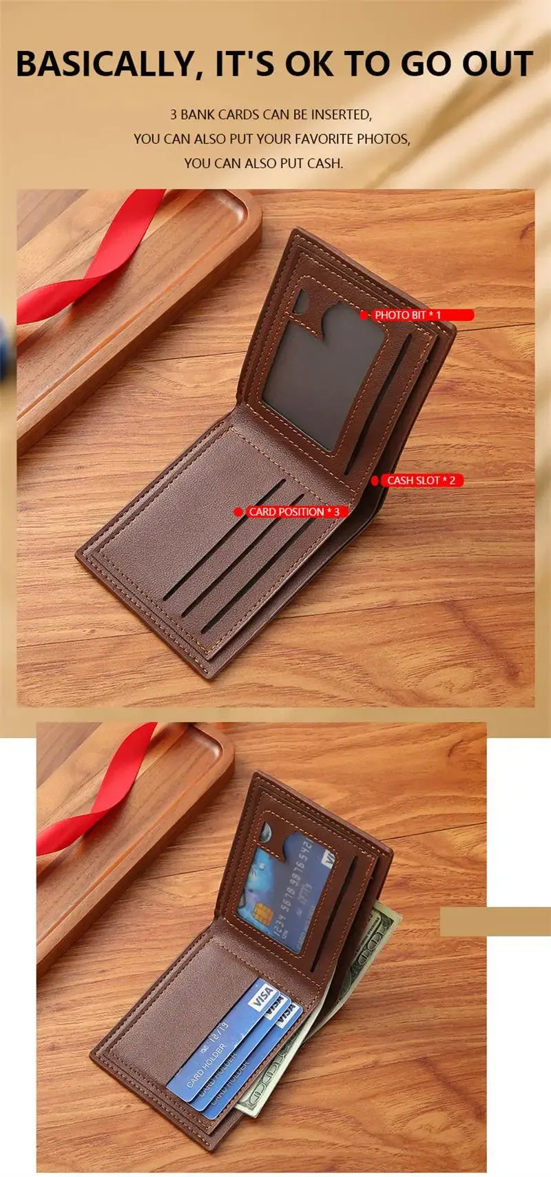 Men's Short Pu Leather - Wallet Soft Lychee Pattern Leather Wallet