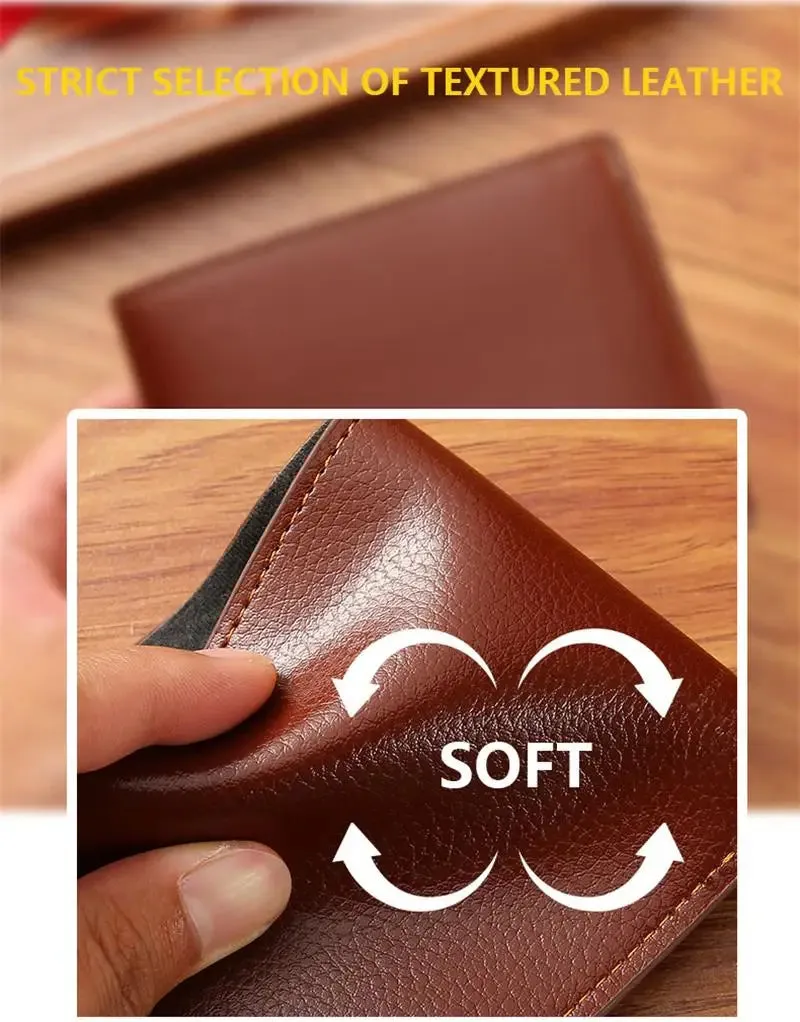 Men's Short Pu Leather - Wallet Soft Lychee Pattern Leather Wallet