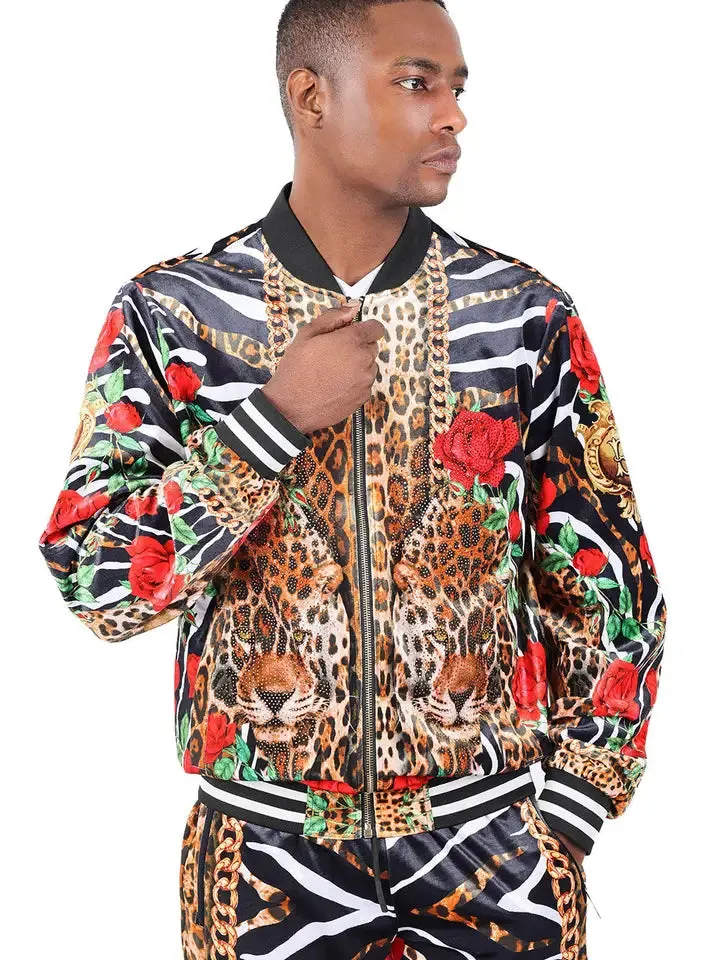 Men's Zippered Leopard Zebra Floral Chain Pant Set