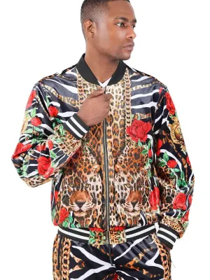 Men's Zippered Leopard Zebra Floral Chain Pant Set