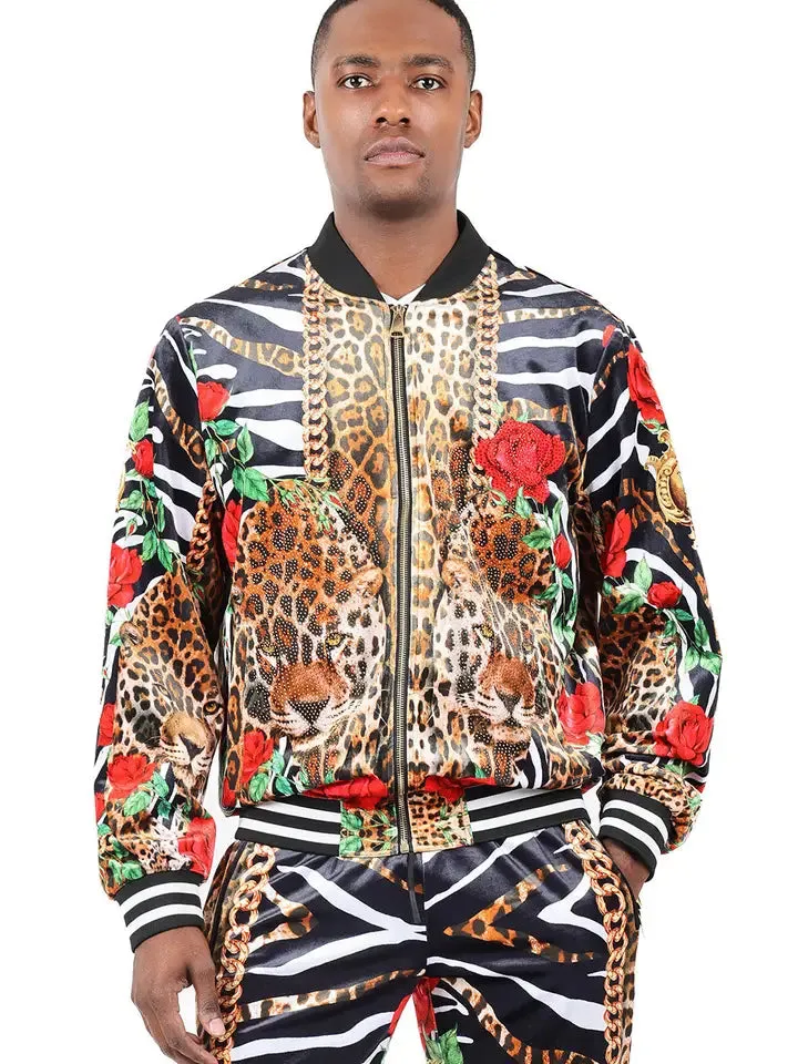 Men's Zippered Leopard Zebra Floral Chain Pant Set