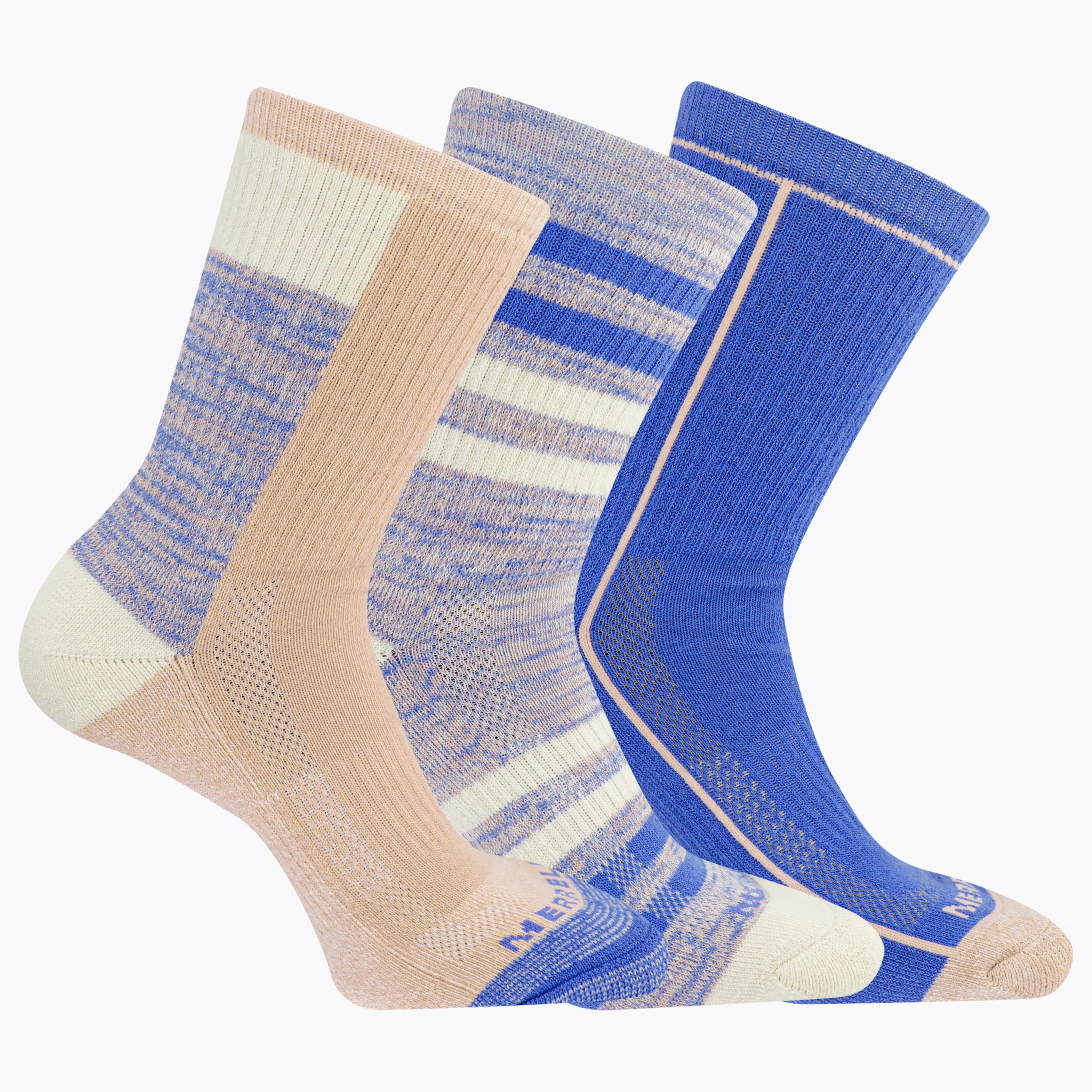 Merrell Durable Recycled Blend All Around Crew Sock 3 Pair Pack with Blister Protection and Fast Dry Moisture Wicking