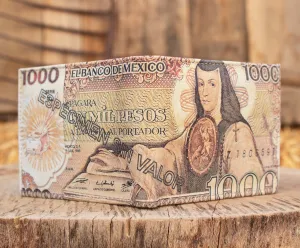 MEXICO 1000 PESOS bill Mexican LEATHER laser printed  bi-fold wallet