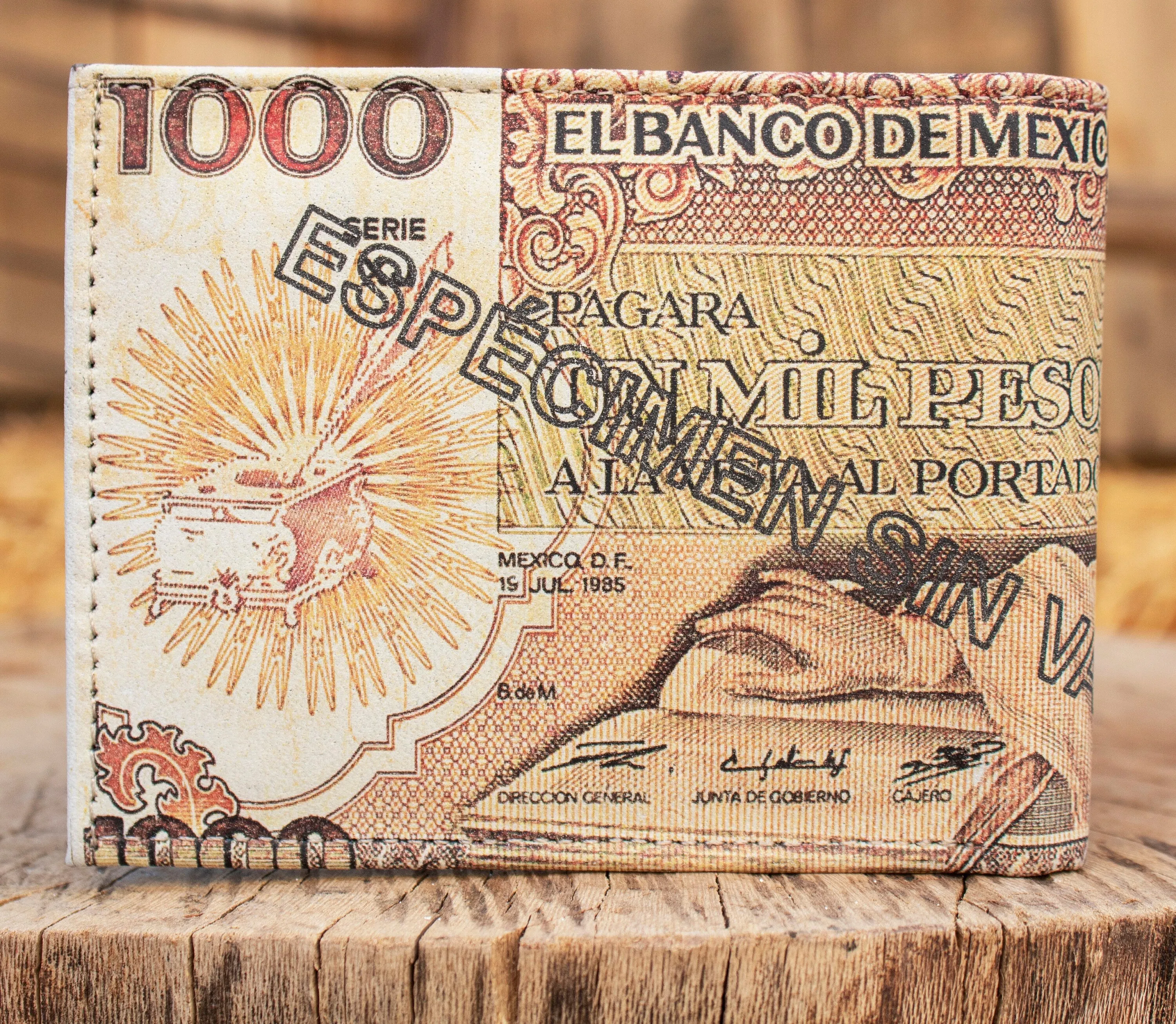 MEXICO 1000 PESOS bill Mexican LEATHER laser printed  bi-fold wallet