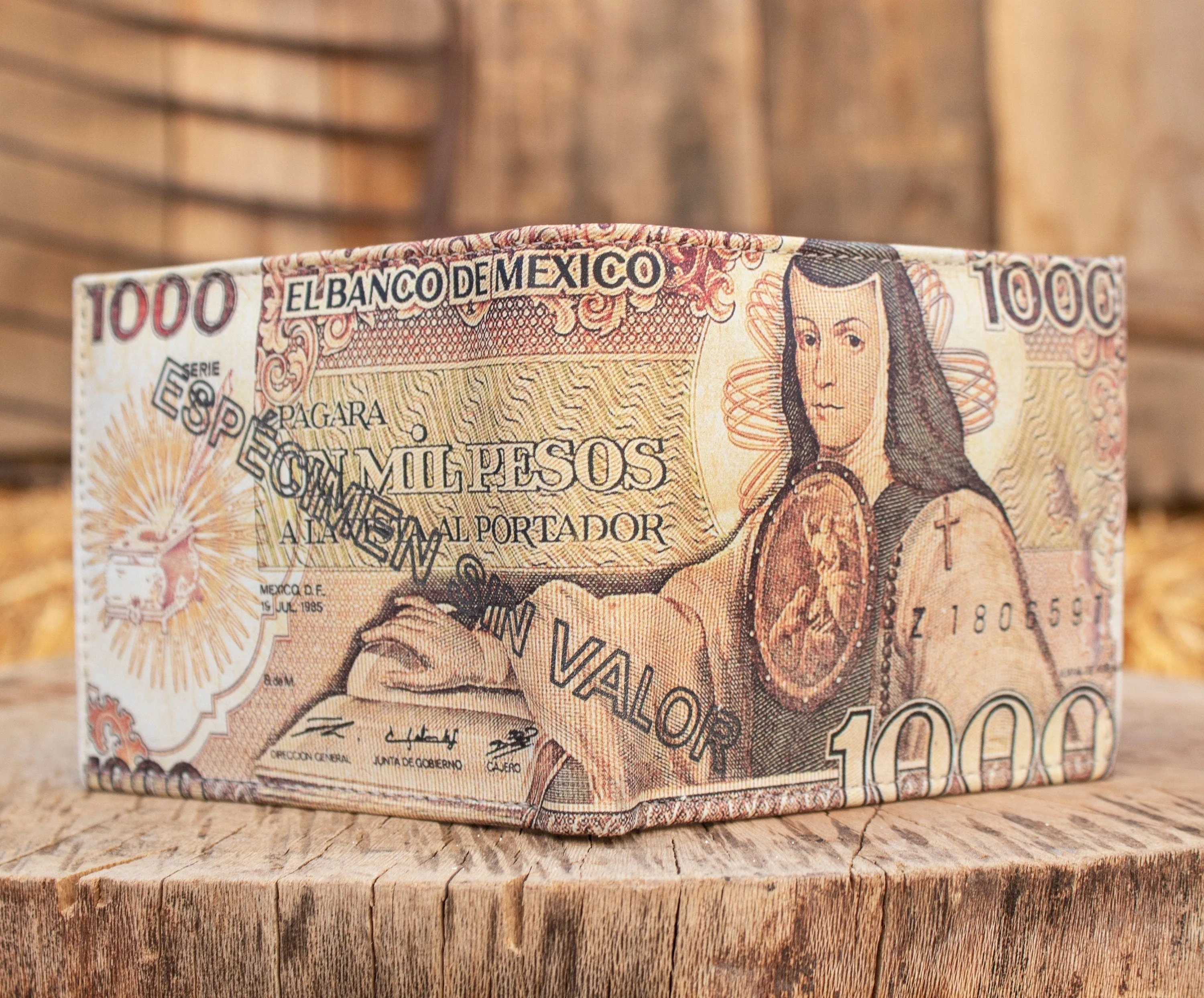 MEXICO 1000 PESOS bill Mexican LEATHER laser printed  bi-fold wallet