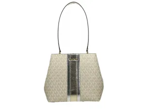 Michael Kors Medium Pratt Bucket Shoulder Bag Purse Pale Gold/Cream