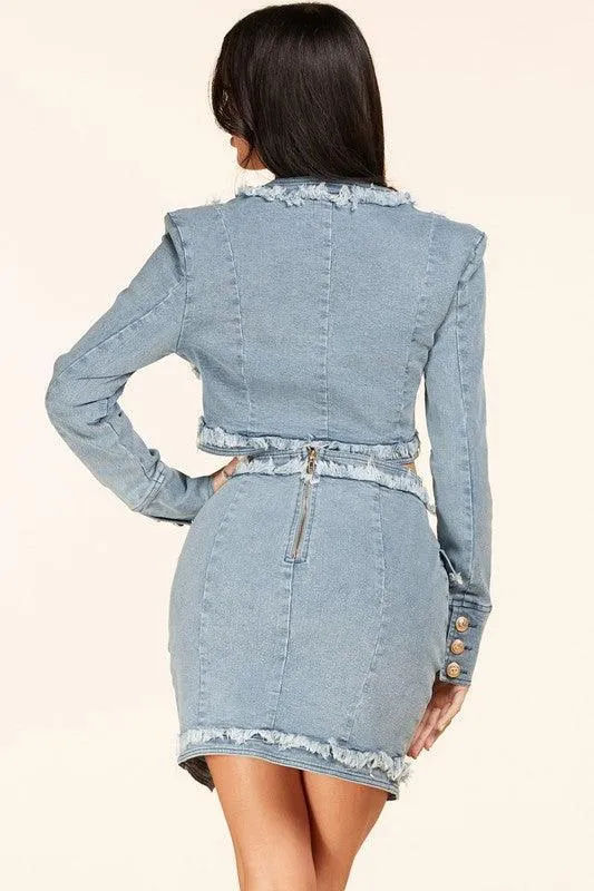 MILITARY STYLE DENIM JACKT AND SKIRT SET