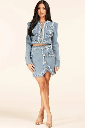 MILITARY STYLE DENIM JACKT AND SKIRT SET