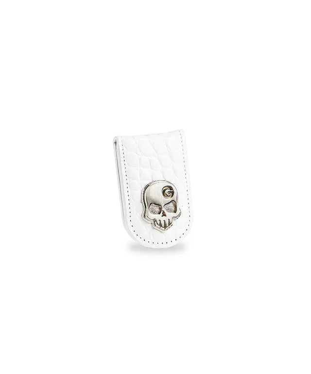 Monster G Italian Genuine Leather Crocodile Texture Golf & Daily Money Clip White