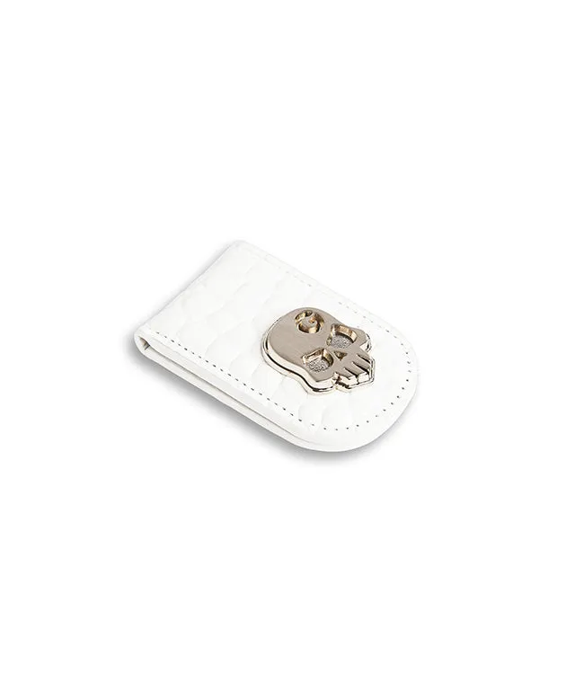 Monster G Italian Genuine Leather Crocodile Texture Golf & Daily Money Clip White