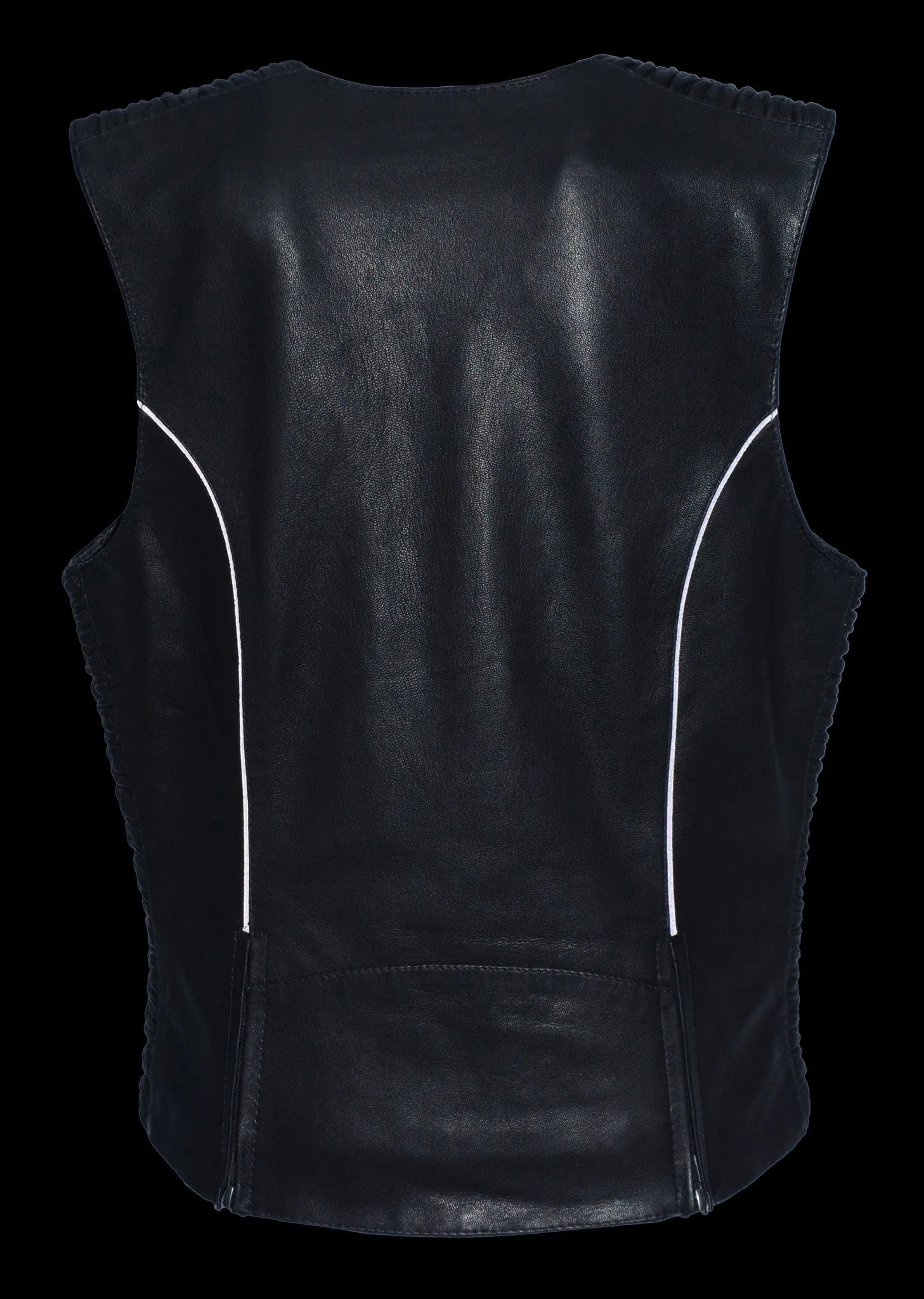 Motorcycle Ladies Vest with Crinkle Detailing & 2 Gun pockets inside and Single panel Back with reflective piping