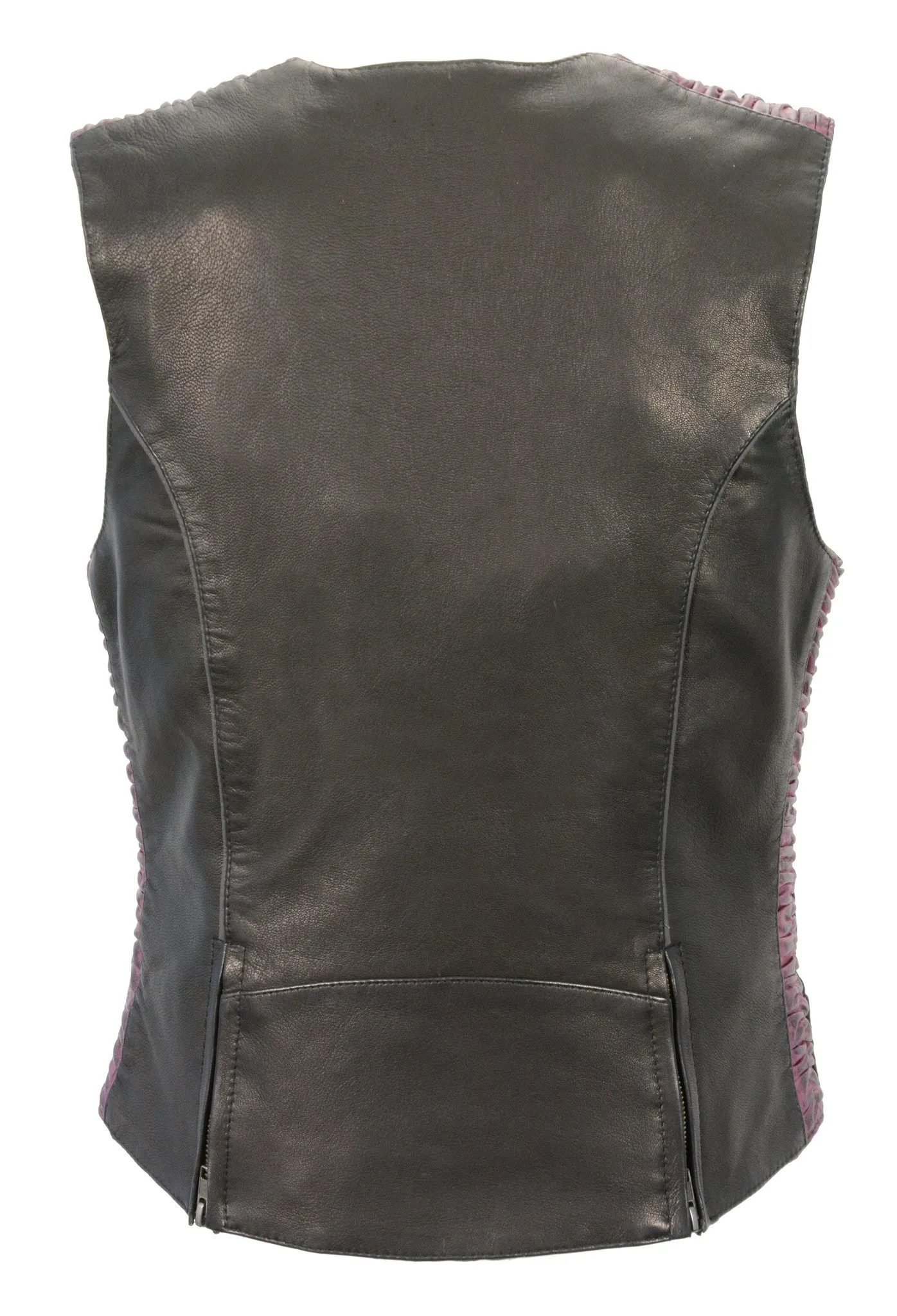 Motorcycle Ladies Vest with Crinkle Detailing & 2 Gun pockets inside and Single panel Back with reflective piping