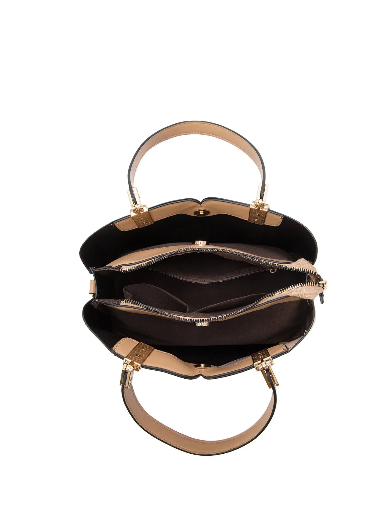 NATALIA VEGAN TRIPLE COMPARTMENT BAG- XB-2322-BLK/BEI