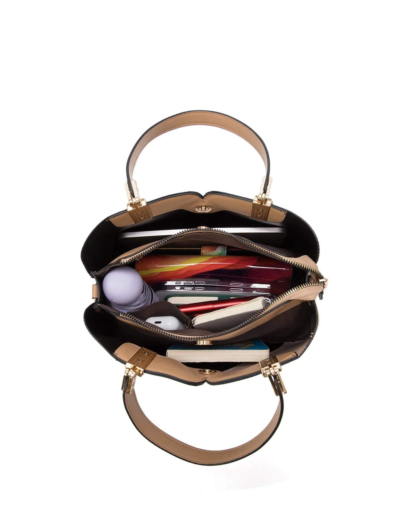 NATALIA VEGAN TRIPLE COMPARTMENT BAG- XB-2322-BLK/BEI