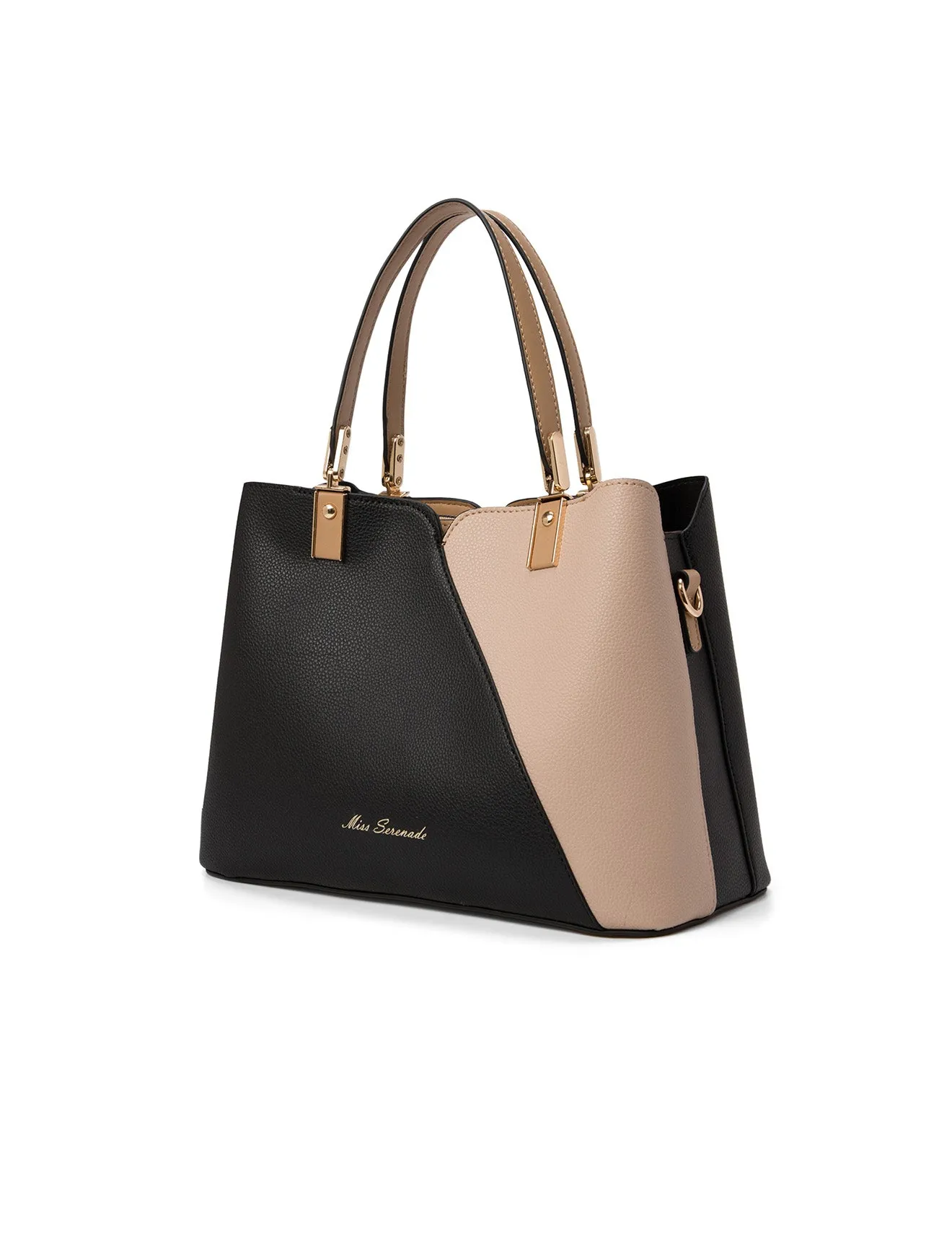 NATALIA VEGAN TRIPLE COMPARTMENT BAG- XB-2322-BLK/BEI