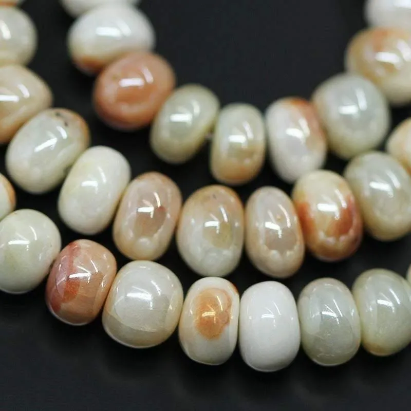 Natural Bi Color Mystic Prehnite Smooth Rondelle Gemstone Loose Beads 6mm 8mm 8"