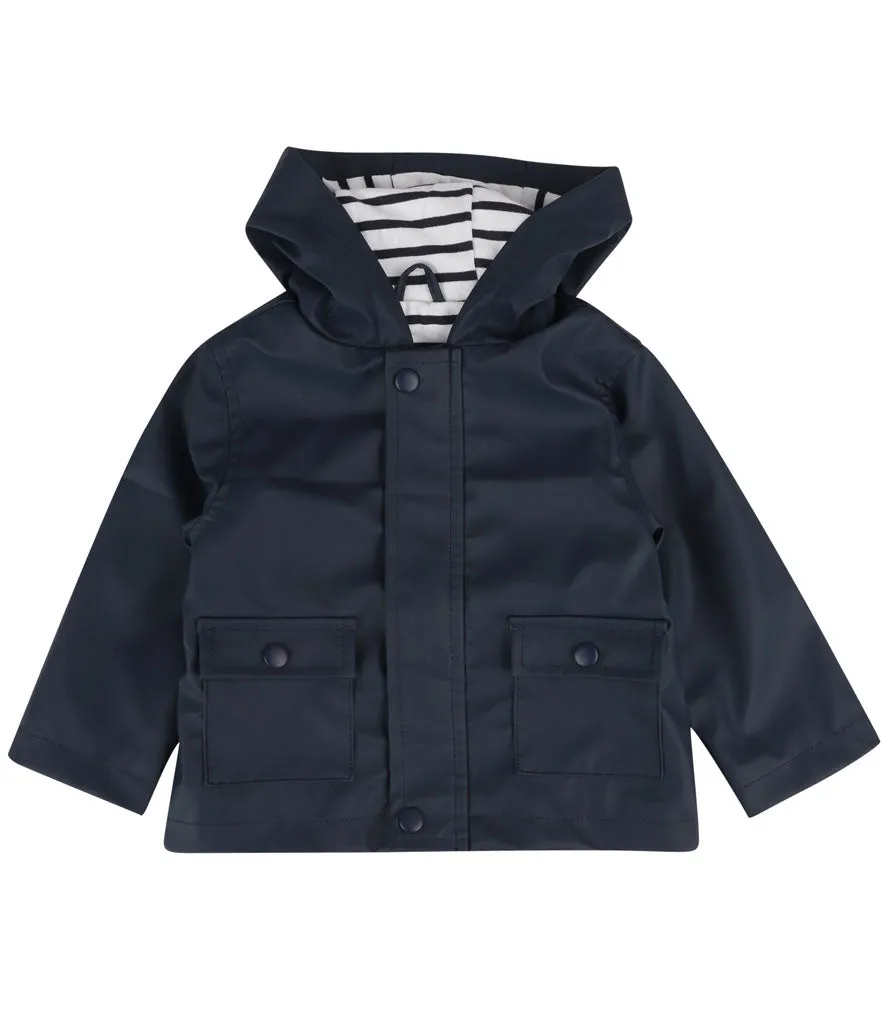 Navy Blue Showerproof Coat with Nautical Stripe Lining
