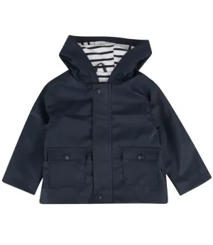 Navy Blue Showerproof Coat with Nautical Stripe Lining