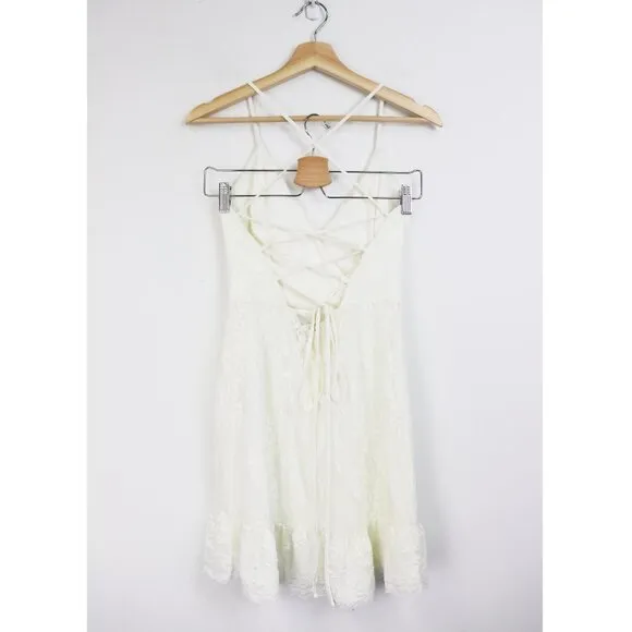 NBD Marilyn Embroidered Floral Lace Up Mini Dress