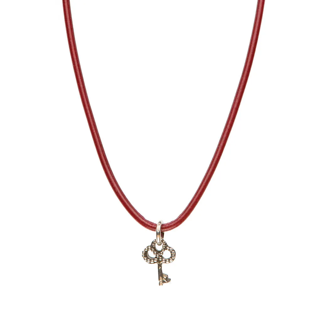 Necklace Leather Smooth - Crimson, M (24-26inch/61-66cm)