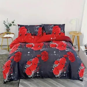 NEW 2pcs TWIN Red Rose Print Bedding Set, Bedroom Decor Duvet Cover With Pillowcases Set, No Filler