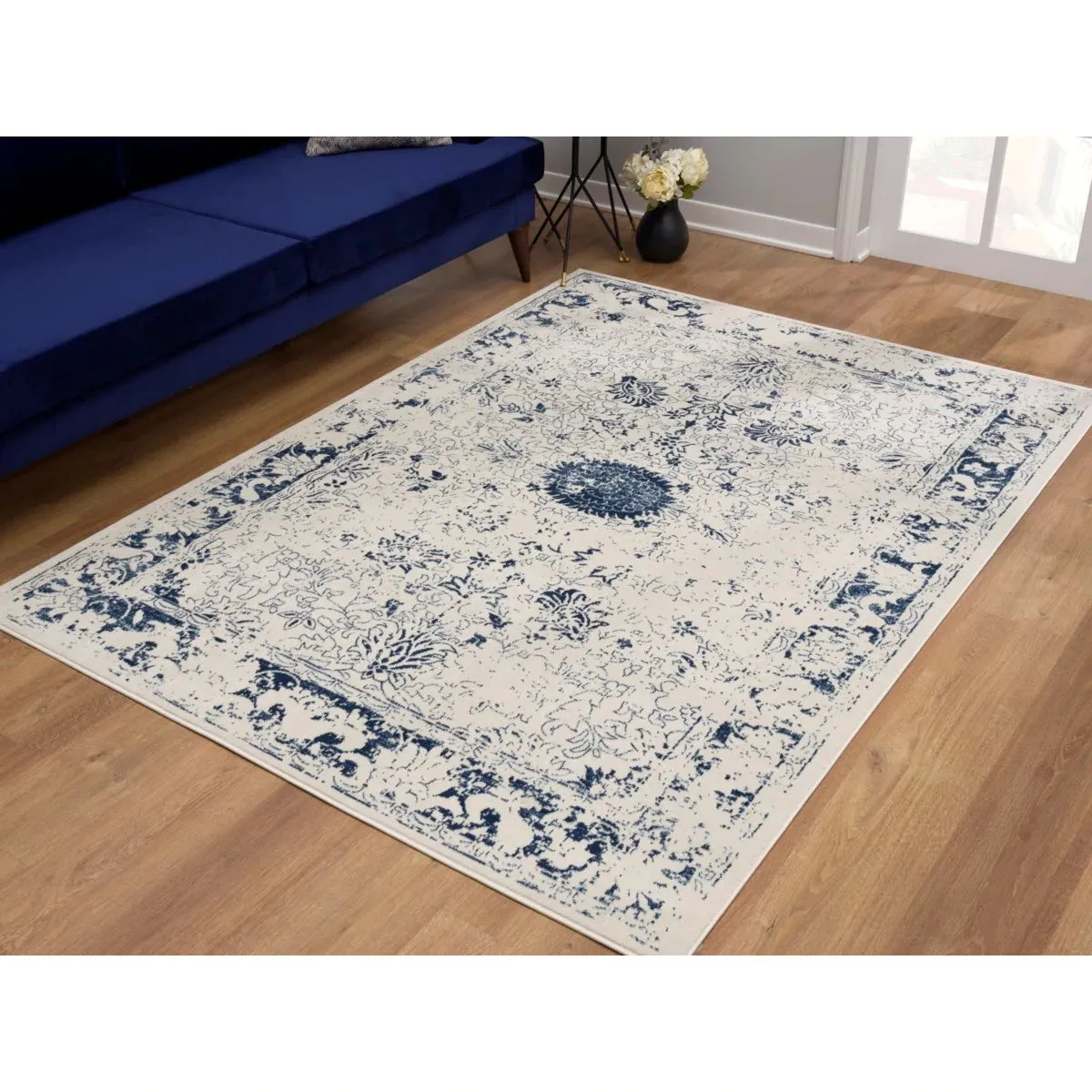 New Casper 9936 Navy Area Rug, 3'9" X 5'6". Made in Turkey! High quality polypropylene fibers, soft, soft and durable.