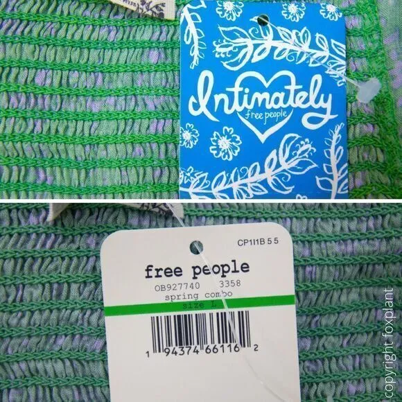 NEW Intimately‎ Free People Caught Up Printed Slip Dress, Green, L