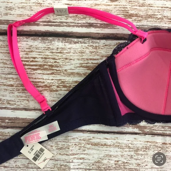 New PINK Victoria’s Secret Multi Way Bra Size 36C Navy Lace / Pink