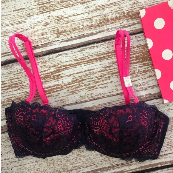 New PINK Victoria’s Secret Multi Way Bra Size 36C Navy Lace / Pink