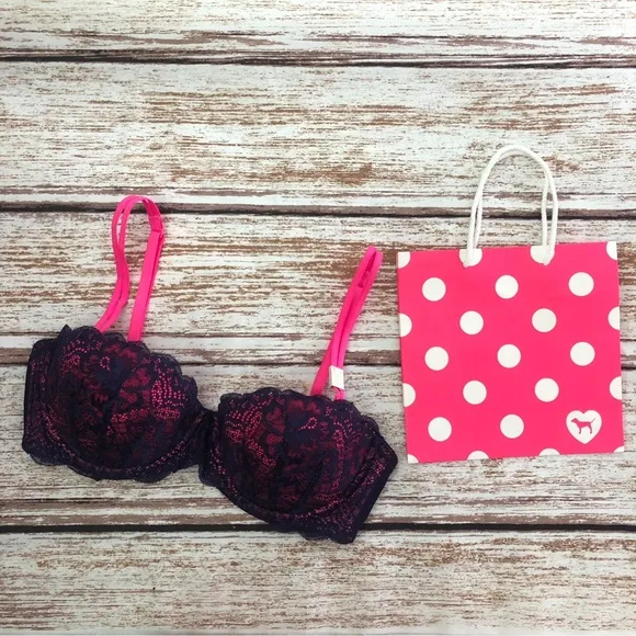 New PINK Victoria’s Secret Multi Way Bra Size 36C Navy Lace / Pink