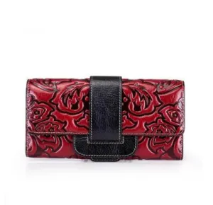 New women genuine leather bag designer brands fashion woven pattern women embossing Embossed buckle long wallets clutch bags