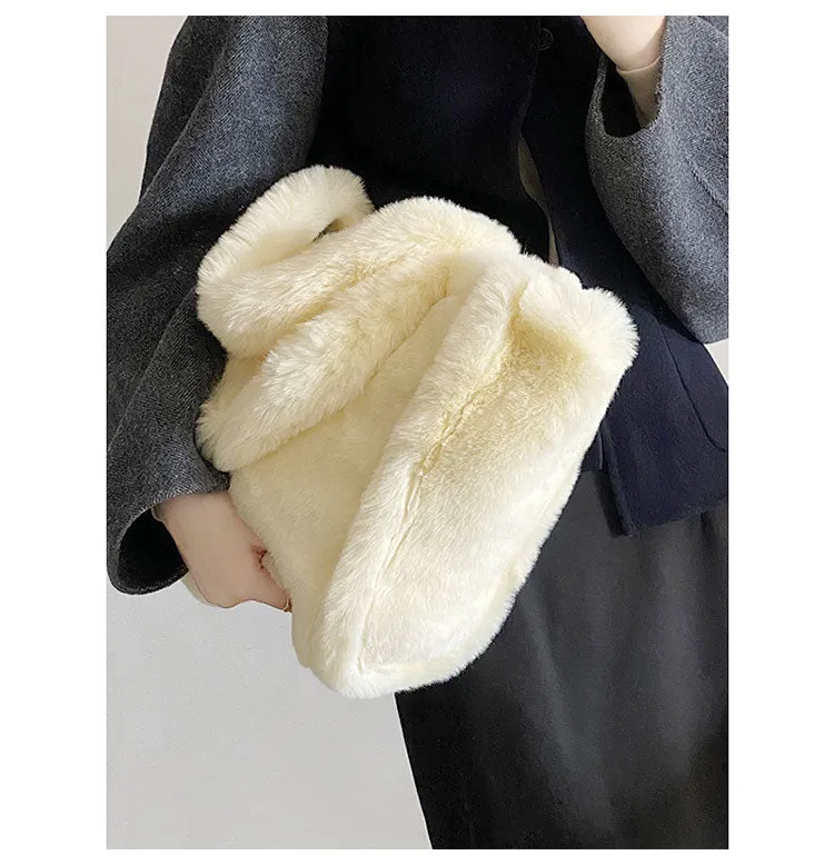 Nori Furry Plushy Tote Beige Handbag