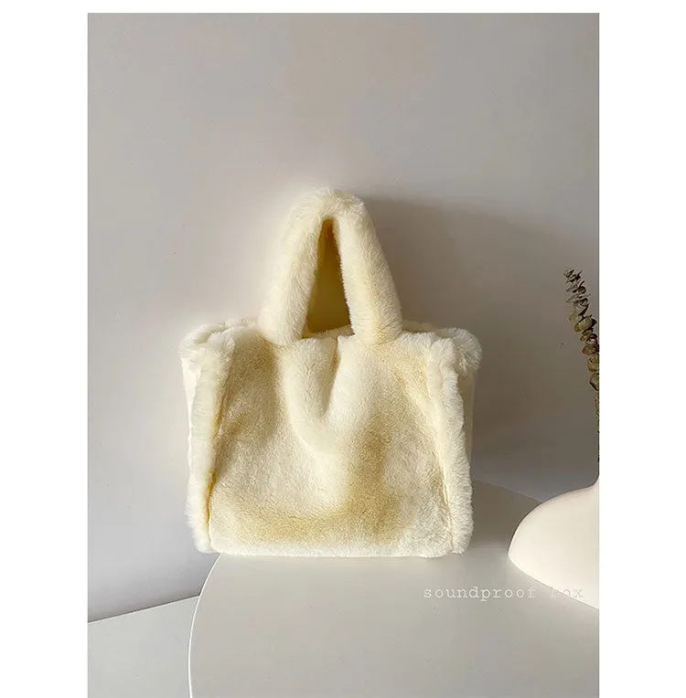 Nori Furry Plushy Tote Beige Handbag