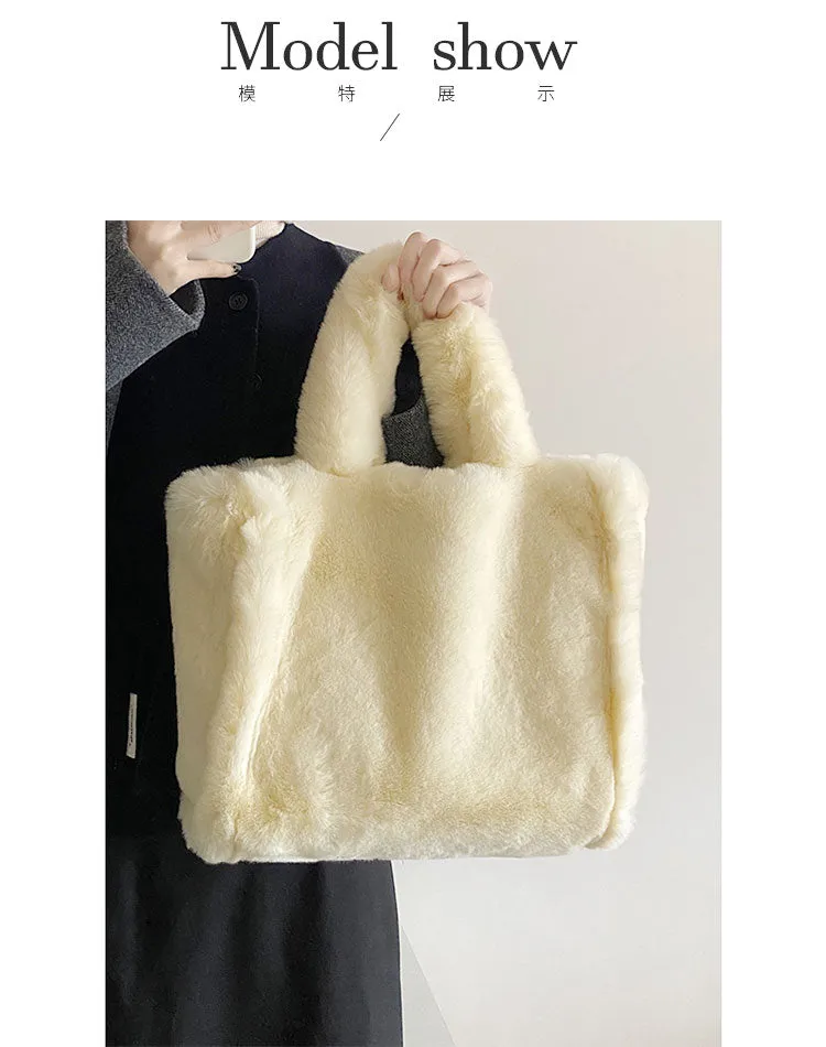 Nori Furry Plushy Tote Beige Handbag