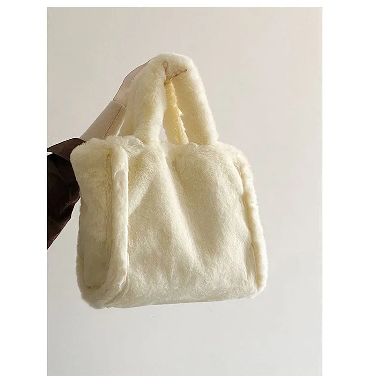 Nori Furry Plushy Tote Beige Handbag