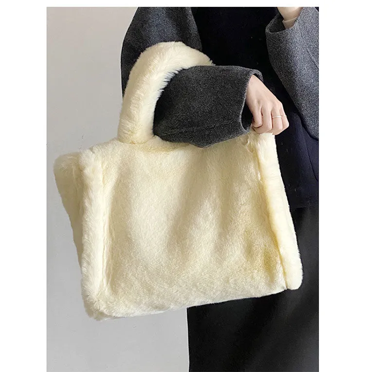Nori Furry Plushy Tote Beige Handbag