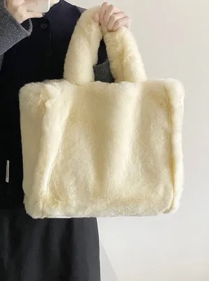 Nori Furry Plushy Tote Beige Handbag