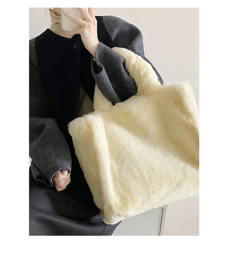 Nori Furry Plushy Tote Beige Handbag