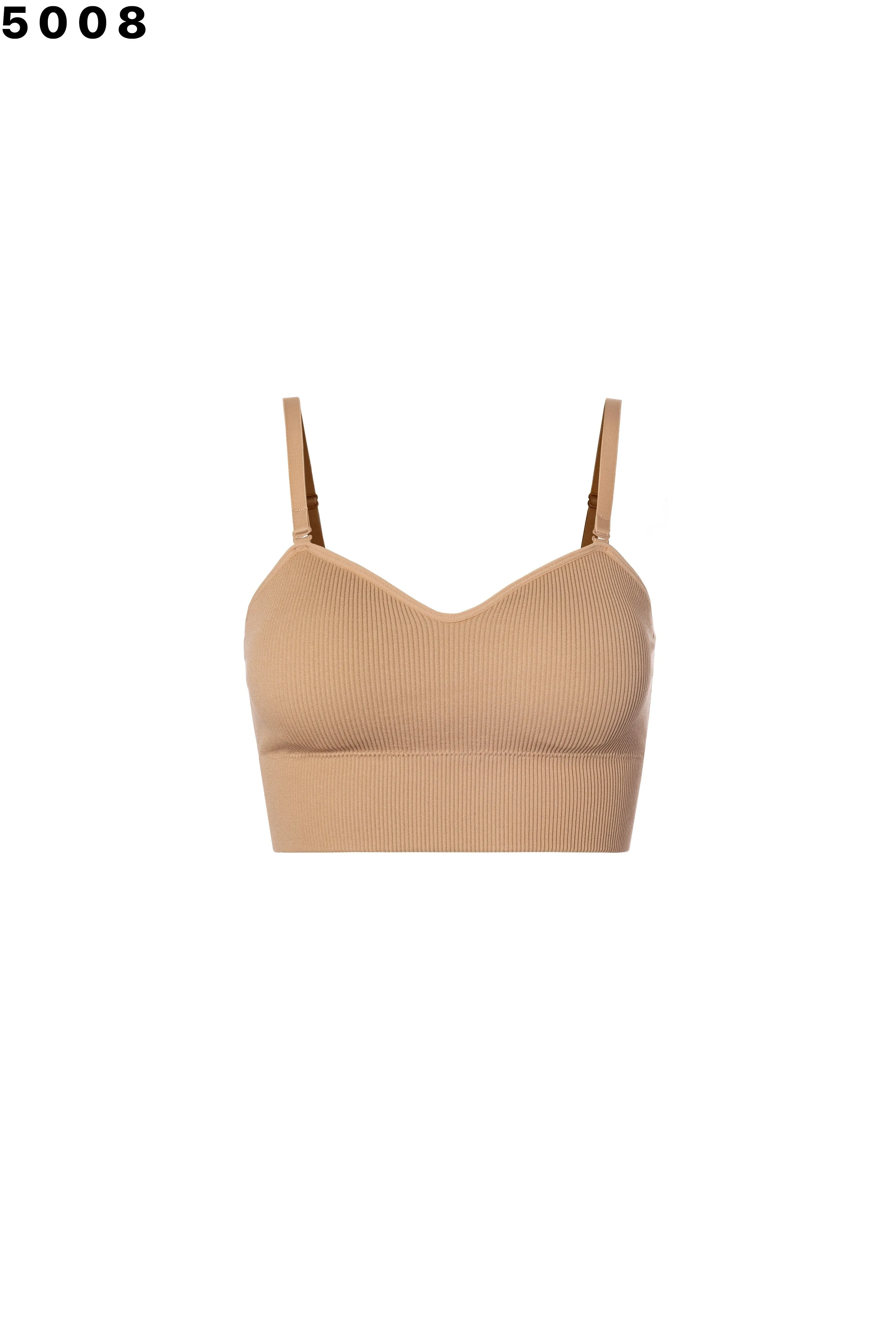 Nude RIBBED PADDED CONTOUR BRA WITH ADJUSTABLE AND REMOVABLE STRAPS