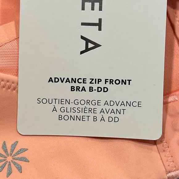 NWT ATHLETA Advance Zip Front Bra Sz 32DD Peach Orange