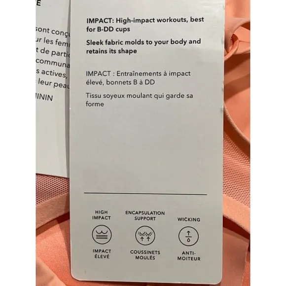 NWT ATHLETA Advance Zip Front Bra Sz 32DD Peach Orange